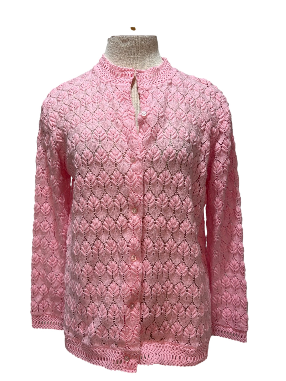 Vintage sz L bubble gum pink grandma cottagecore knit cardigan sweater